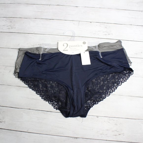Rene Rofe Women's Lace Panties Set Plus Size 2X Navy Blue Gray - Picture 6 of 12